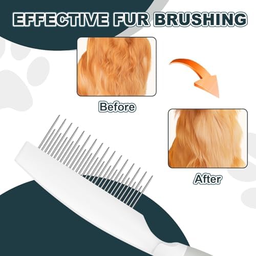 Dog & Cat Grooming Comb for Matted Hair, 2-in-1 Pet Detangling Comb with Long & Short Stainless Steel Teeth, Non-Slip Silicone Handle, Removes Mats, Knots & Tangles, for Long & Short Hair - Image 6