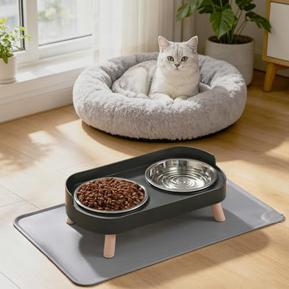 LoeJan Elevated Cat Bowls Set - Raised Cat Food and Water Bowl Set with Non Slip Stand - Pet Feeding Station with 2 Stainless Steel Bowls with Splash Proof Guard - Image 6