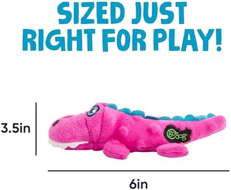 goDog Just For Me Gators Squeaky Plush Dog Toy, Chew Guard Technology - Pink, Mini - Image 3