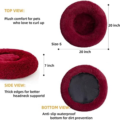 Cat Beds for Indoor Cats - Cat Bed Washable 24 inches, Dog Beds for Small Medium Dogs, Anti Anxiety Round Fluffy Plush Faux Fur Cat Bed, Thick Bottom (Red, Large 24" L x 24" W) - Image 2