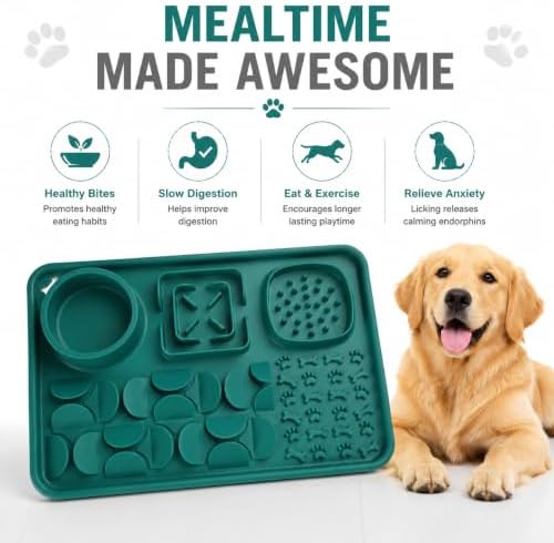 Silicone Dog Slow Feeder Lick Mat with Suction Cups, Multi-Puzzle Partition Pet Snuffle Feeding Tray for Puppy Cat Slow Eating Boredom Relief Training (Dark Green) - Image 4