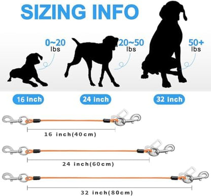 Dog Seat Belt Harness for Car,Dog Seatbelt of Coated Wire Leash Safety Restraint,No Chew Tether Cable Vehicle,Double Clips & Latch(Orange, 24 inch/60 CM) - Image 2