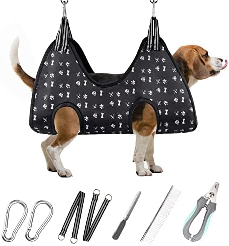 ATESON Pet Dog Grooming Hammock Harness for Nail Trimming (M 40lb), Dog Sling for Cutting Nail, Dog Hanging Holder Hanger for Clipping Nail with Nail Clippers, Nail File, Pet Comb by ATESON