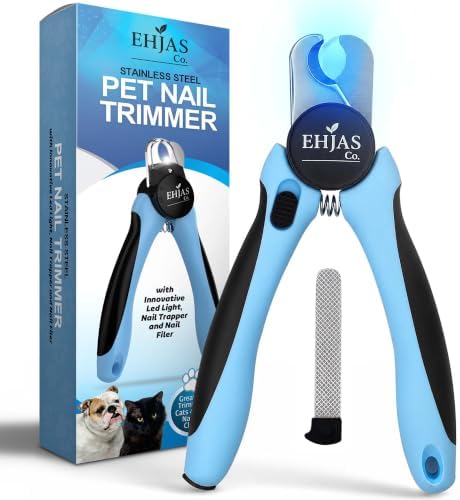 Professional Dog Nail Clippers with Nail Trapper, LED Light, Extra Sharp Blade for Thick Nails, Safety Guard, Safety Lock & Nail File, Pet Nail Trimmer for Small, Medium & Large Dogs & Cats by Unknown