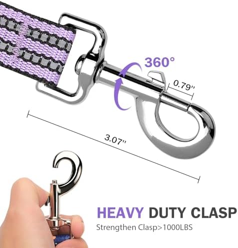 Hikiko 6FT Dog Leash with 2 Padded Handles Reflective,Lavender - Image 3