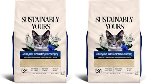 Sustainably Yours Natural Cat Litter, Small-Grain Formula, Exceptional Clumping & Odor Control, Virtually No Dust, Soft on Paws, Corn & Cassava Plant-Based, Unscented, 10 lbs (Pack of 2) by SustainablyYours