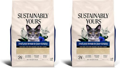 Sustainably Yours Natural Cat Litter, Small-Grain Formula, Exceptional Clumping & Odor Control, Virtually No Dust, Soft on Paws, Corn & Cassava Plant-Based, Unscented, 10 lbs (Pack of 2) by SustainablyYours