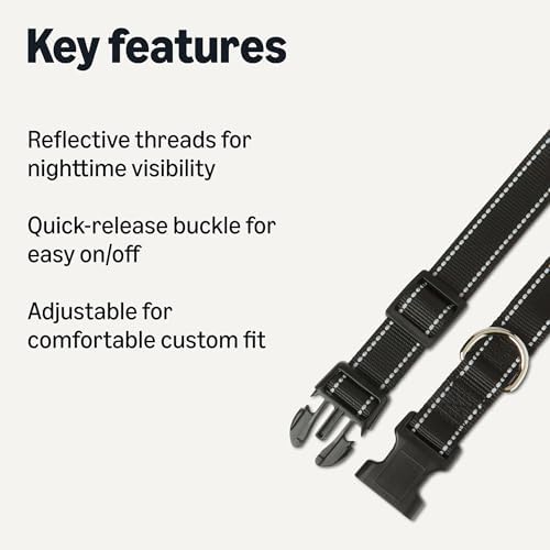 Amazon Basics Reflective Polyester Dog Collar, Adjustable Length 21"-37", 1.4" W, Quick-Release Buckle for Easy On/Off, Extra Large, Black - Image 2