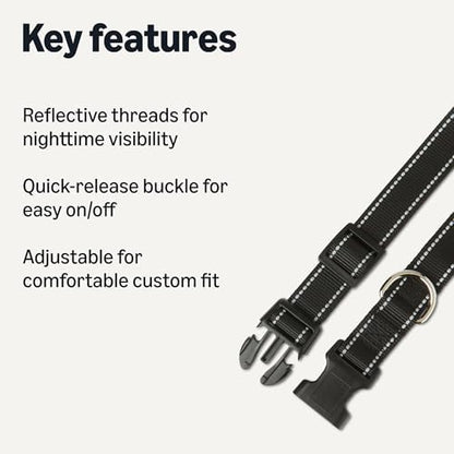Amazon Basics Reflective Polyester Dog Collar, Adjustable Length 21"-37", 1.4" W, Quick-Release Buckle for Easy On/Off, Extra Large, Black - Image 2