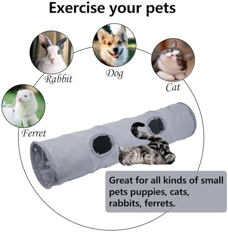Collapsible Cat Tunnel with Play Ball - Durable Suede Indoor Cat Play Tube for Kitten, Puppy and Rabbit (Medium) - Image 5