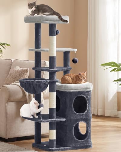 Feandrea Cat Tree Indoor, 60" Multiple-Level Plush Cat Tower, Dark Gray by FeandreabySONGMICSHOME