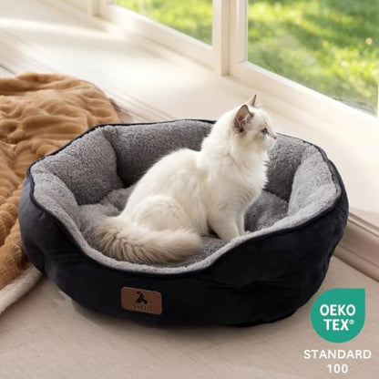 Asvin Medium Dog Bed for Medium Dogs, Large Cat Beds for Indoor Cats, Pet Bed for Puppy and Kitty, Extra Soft & Machine Washable with Anti-Slip & Water-Resistant Oxford Bottom, Black, 25 inches - Image 4