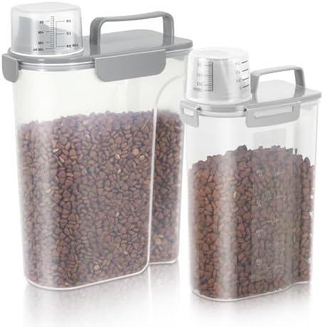 Dog Food Storage Container, Upgraded Large Nozzle BPA-free, 8-12 LBS Plastic Pet Food Storage Containers, With 4 Sealed Clasps, 1 Measuring Cup and Handle, Easy to Clean and Carry -2 Packs by LEAWALK
