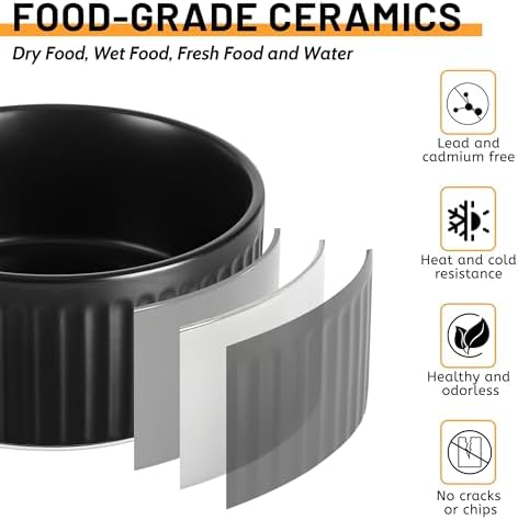 Non-Slip Ceramic Dog Bowls,6" Dog Food and Water Bowl Set with Silicone Base, 32oz/4cups Weighted Flip-Proof Pet Feeding Bowl for Medium Dogs (Medium,Black) - Image 5