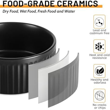 Non-Slip Ceramic Dog Bowls,6" Dog Food and Water Bowl Set with Silicone Base, 32oz/4cups Weighted Flip-Proof Pet Feeding Bowl for Medium Dogs (Medium,Black) - Image 5