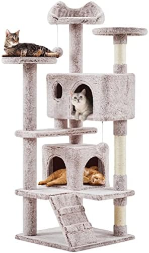 Yaheetech 54in Cat Tree Tower, 2 Caves, Kitten-Ear Perch & Scratching Posts by Unknown