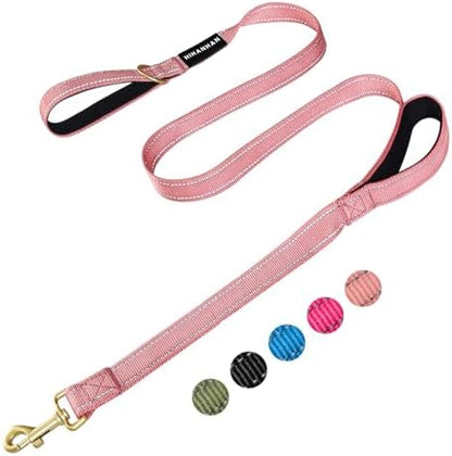 Reflective Dog Leash with Double Handle, Dog Leash 6 FT Long, Supports Medium and Large Dogs, Heavy Duty for Walking, Running, and Training, Pink by Unknown
