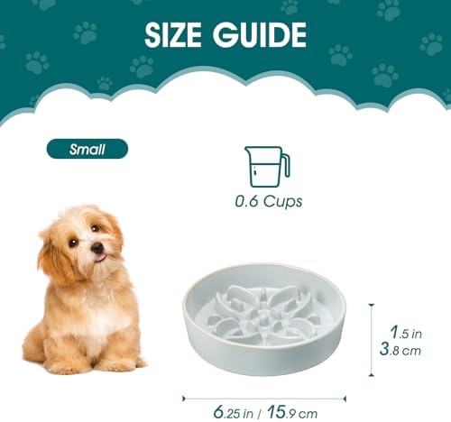 vancasso Ceramic Slow Feeder Dog Bowls, Puzzle Dog Food Bowls with Floral Maze, Anti -Slip Pet Food Dish for Small Breed, 0.6 Cups, Grayish Cyan - Image 2