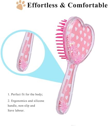 Small Soft Dog Grooming Brush, Pet Massage Hair Brush (Pink Heart) - Image 4