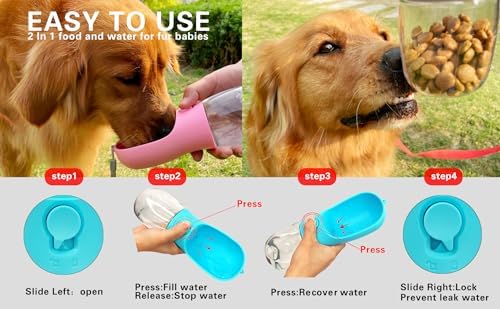 Dog Water Bottle with Food Container, Portable Leak Proof Pet Water Dispenser for Walking Hiking Travel, Puppy Essentials Accessories for Small Large Dogs, Dog Gifts (10oz/15oz/19oz) - Image 4