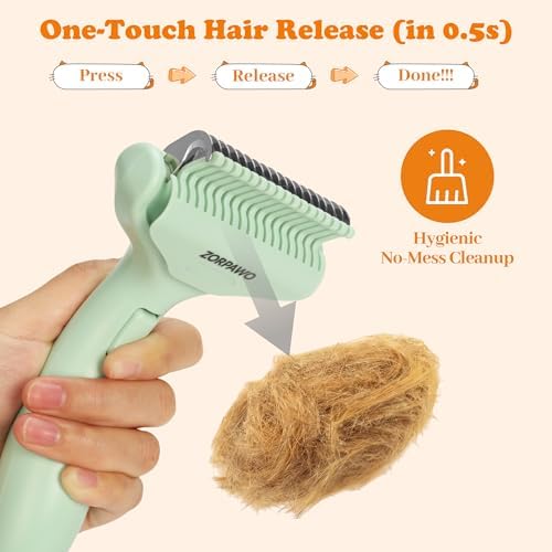 Undercoat Rake & Self-Cleaning Deshedding Brush, Green - Image 3