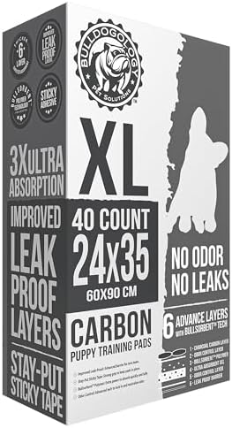 Bulldoglogy Carbon Black XL Dog Pee Pads for Extra Large Dogs with Adhesive Sticky Tape - Extra Large Charcoal Housebreaking Dog Pee Pads Disposable (24x35) (40-Count, Black) - Image 2