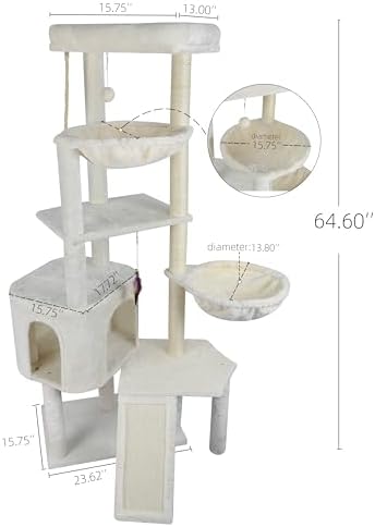 Wang Xin Four Layer Big Cat Tree with Huge Cat Condo and Two Hammocks Scratch Pad,Beige - Image 2