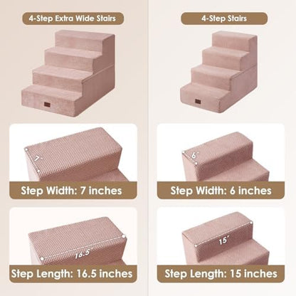 EHEYCIGA Dog Stairs for Bed 20" H, 4-Step Extra Wide Dog Steps, Pink - Image 2