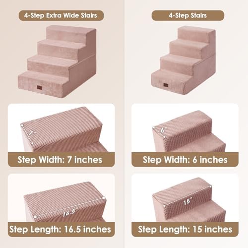 EHEYCIGA Dog Stairs for Bed 18" H, 4-Step Extra Wide Dog Steps, Pink - Image 2