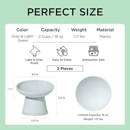 Necoichi BPA-Free Elevated Cat Food Bowls, 15° Tilted, 2-Pack (Smoky Mint) - Image 2