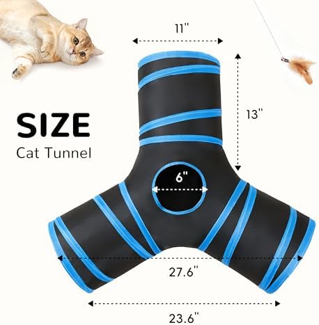 Tempcore Cat Tunnel, 3-Way Collapsible Toy for Indoor Cats, Royal Blue - Image 2