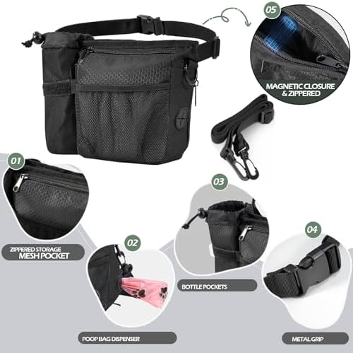 Dog Treat Training Pouch Built-in Poop Bag & Side Pocket Dispenser - Image 2