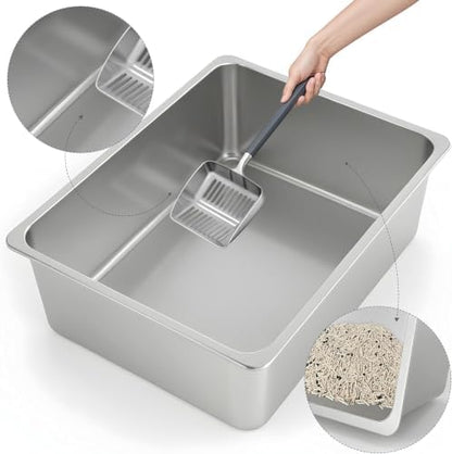 Kirecoo XL Stainless Steel Cat Litter Box High Sided, Non-Stick - Image 3