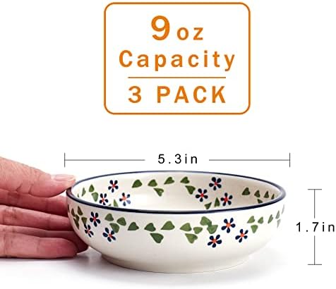 Ceramic Cat Bowls, Howise 5.3 in Cat Food Bowl, Cat Dishes for Food and Water, 3 Pack Shallow Pet Bowls for Indoor Cats, Floral Blue - Image 4