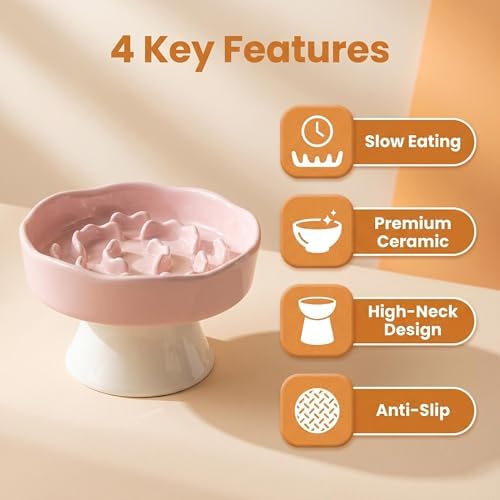 Vexilion pet Raised Slow Feeder cat Food Ceramic Bowl for Small Dogs for Dry and Wet Food (Pink) - Image 5