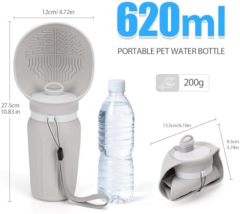 Portable Dog Water Bottle, Leak Proof Collapsible Water Bottles Lightweight Dog Water Bottle Suitable for Pets Outdoor Walking, Hiking, Travel, Camping (Gray, 20.9, Ounces) - Image 6