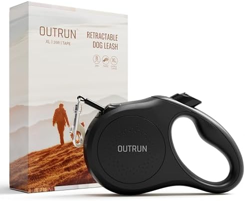 OUTRUN Retractable Dog Leash 26 FT Tape up, to 110 lb, No Tangle, Black by Unknown