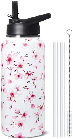 32oz Cherry Blossoms Flip Stainless Insulated Aater Water Bottle with Straw,Pink Cherry Blossoms Floral Gym Hiking Sports Coffee Mug Cup Water Bottles,Cherry Blossoms Decor Stuff Accessories by Unknown