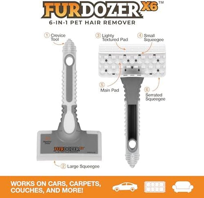 FurDozer Pet Hair Remover & Auto Detailing Tools - Cat & Dog Hair Remover for Carpets, Car Interiors, Couches, Bedding, & Pet Furniture (Gray, (2 Pack) - X6) - Image 2