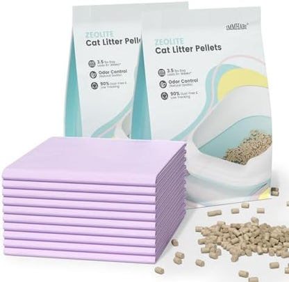 Basic Zeolite Cat Litter Pellets 7lbs & Cat Pee Pads 10 Count Set by IMMHABI