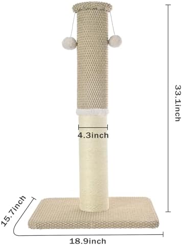 Made4Pets Tall Cat Scratching Post with Sisal & Carpet for Indoor Cats, 33" - Image 6