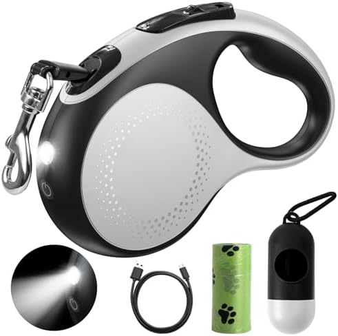Retractable Dog Leash with Led Light, Douexio 16ft Rechargeable Walking Dog Leash for Small Medium Dogs Up to 66 lbs,360° Tangle-Free, One-Button Control, High Strength Hook by Douexio