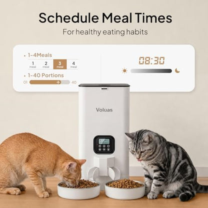 VOLUAS Automatic Cat Feeder for Two Cats with Dual Stainless Bowls, 6L - Image 2