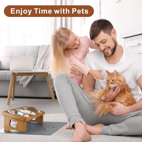 Elevated Cat Bowls, 3-Bowl Solid Wood Stand, Warm Chestnut - Image 2