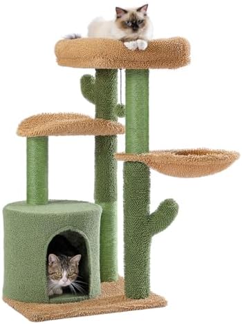 MUTTROS Cactus Cat Tree, Multi-Level Cat Tower with Large Metal Carpet Hammock, Cat Scratching Post for Indoor Cats with Condo & Replaceable Toy Ball, Green by MUTTROS
