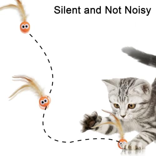 Bouncy Cat Toys with Feathers 3-Pack, Interactive Rubber Ball with Goofy Eyes and Natural Tail for Indoor Cats & Kittens, High Elastic Bouncing Toy for Chase Hunt Play - Image 3