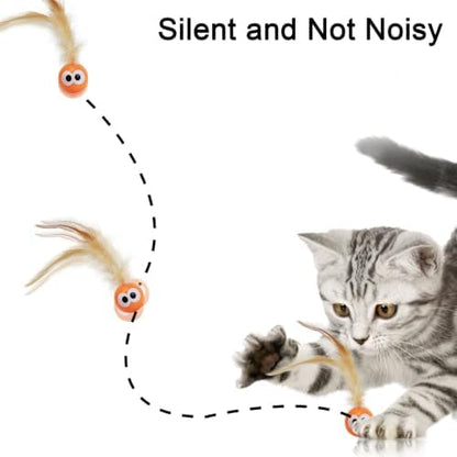 Bouncy Cat Toys with Feathers 3-Pack, Interactive Rubber Ball with Goofy Eyes and Natural Tail for Indoor Cats & Kittens, High Elastic Bouncing Toy for Chase Hunt Play - Image 3