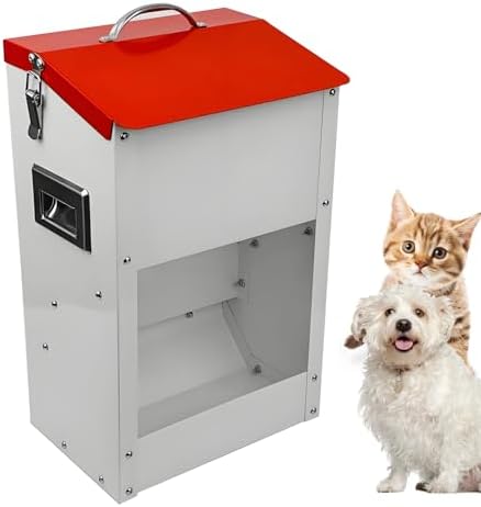 Gravity Automatic Cat Feeder Galvanized Small Animal Feeding Trough Food Dispenser for Cats Puppy 13L Outdoor Pets Feeder by QUZIREVA
