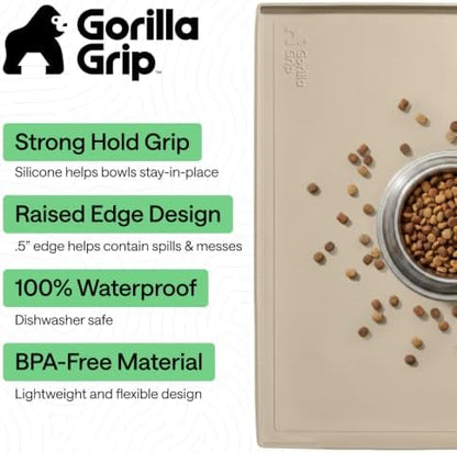 GORILLA GRIP Waterproof Dog Food Mat, Pet Feeding Placemat, 28x18 Beige - Image 2