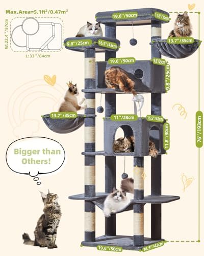 Taoqimiao 76in Cat Tree, Tall Sturdy Cat Tower for Large Indoor Cats MS046G - Image 2